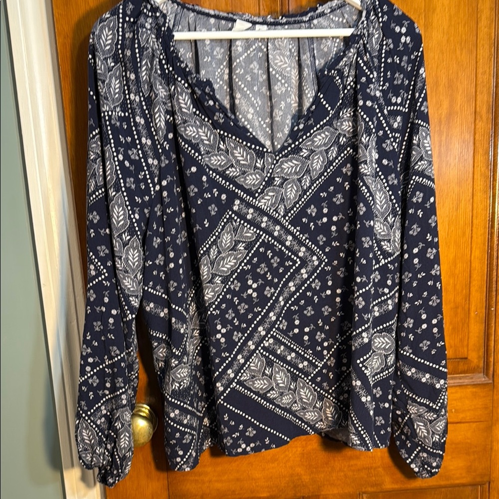 Navy Blue Patterned Women's Top